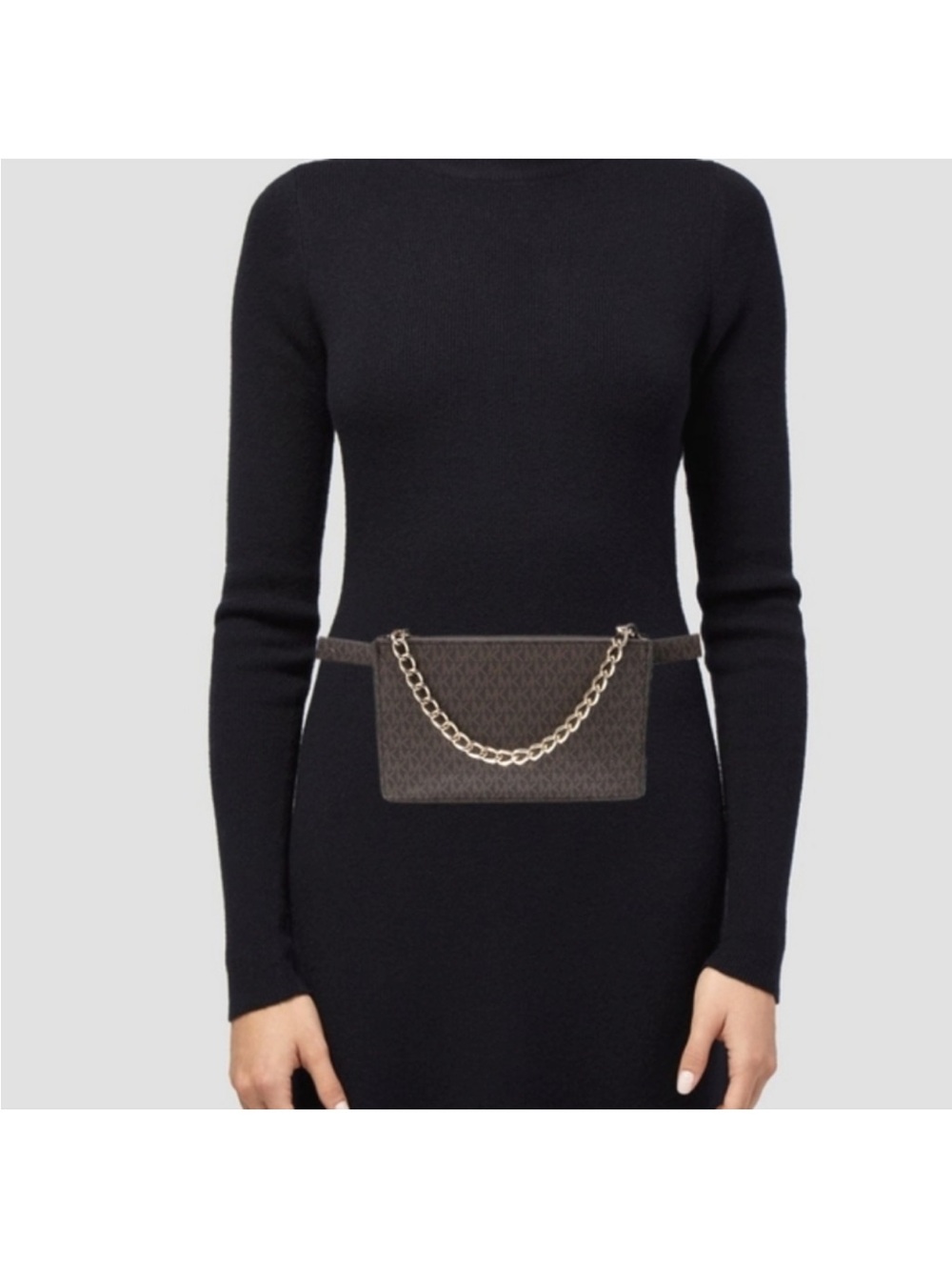 Michael Kors Brown Logo Mini Belt Bag with Gold Chain